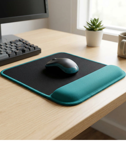 Fevoe Memory Foam Wrist Support Mouse Pad 250 x 220 mm Teal - Lifestyle view