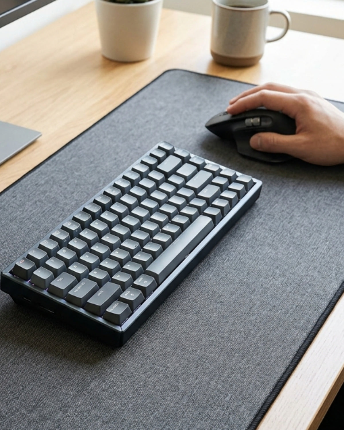 Fevoe Extended Fabric Desk Mat 900 x 400 mm Graphite - Lifestyle view